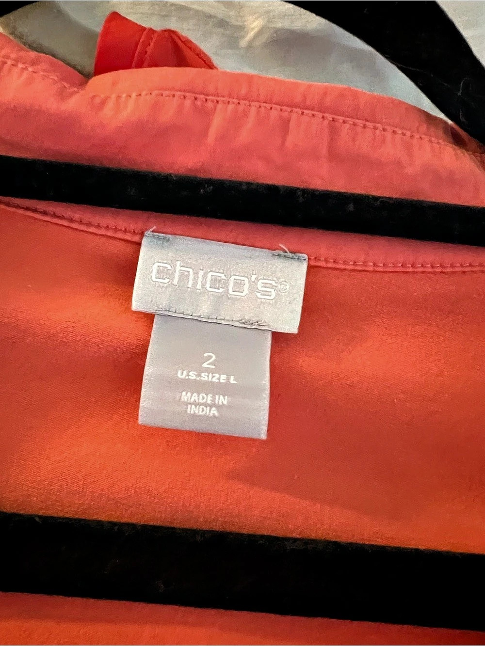 Chico's Short Sleeve Blouse in Coral.  Woven front and Knit Back and Sleeves - Picture 2 of 5